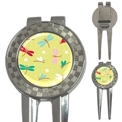 Colorful Dragonflies And White Flowers Pattern 3-in-1 Golf Divots by Bigfootshirtshop