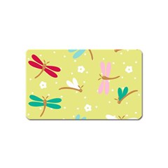 Colorful Dragonflies And White Flowers Pattern Magnet (name Card) by Bigfootshirtshop