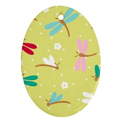 Colorful Dragonflies And White Flowers Pattern Oval Ornament (two Sides) by Bigfootshirtshop