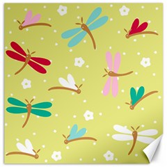 Colorful Dragonflies And White Flowers Pattern Canvas 12  X 12   by Bigfootshirtshop