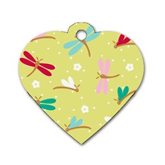 Colorful Dragonflies And White Flowers Pattern Dog Tag Heart (two Sides) by Bigfootshirtshop