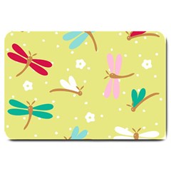 Colorful Dragonflies And White Flowers Pattern Large Doormat  by Bigfootshirtshop