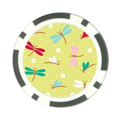 Colorful Dragonflies And White Flowers Pattern Poker Chip Card Guard by Bigfootshirtshop