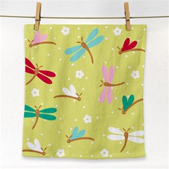 Colorful Dragonflies And White Flowers Pattern Face Towel by Bigfootshirtshop