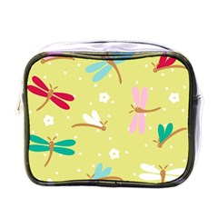 Colorful Dragonflies And White Flowers Pattern Mini Toiletries Bags by Bigfootshirtshop