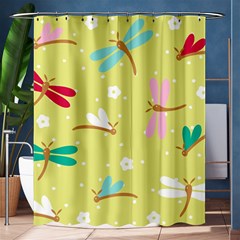 Colorful Dragonflies And White Flowers Pattern Shower Curtain 60  X 72  (medium)  by Bigfootshirtshop