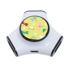 Colorful Dragonflies And White Flowers Pattern 3-port Usb Hub by Bigfootshirtshop