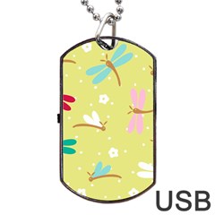 Colorful Dragonflies And White Flowers Pattern Dog Tag Usb Flash (one Side) by Bigfootshirtshop