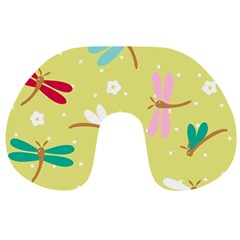 Colorful Dragonflies And White Flowers Pattern Travel Neck Pillows by Bigfootshirtshop