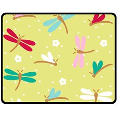 Colorful Dragonflies And White Flowers Pattern Double Sided Fleece Blanket (medium)  by Bigfootshirtshop