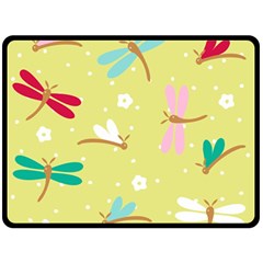 Colorful Dragonflies And White Flowers Pattern Double Sided Fleece Blanket (large)  by Bigfootshirtshop