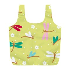 Colorful Dragonflies And White Flowers Pattern Full Print Recycle Bags (l)  by Bigfootshirtshop