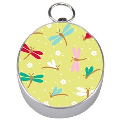 Colorful Dragonflies And White Flowers Pattern Silver Compasses by Bigfootshirtshop