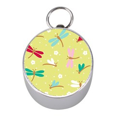 Colorful Dragonflies And White Flowers Pattern Mini Silver Compasses by Bigfootshirtshop