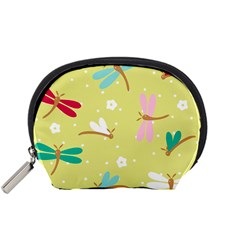 Colorful Dragonflies And White Flowers Pattern Accessory Pouches (small)  by Bigfootshirtshop