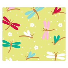 Colorful Dragonflies And White Flowers Pattern Double Sided Flano Blanket (small)  by Bigfootshirtshop