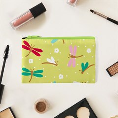 Colorful Dragonflies And White Flowers Pattern Cosmetic Bag (xs) by Bigfootshirtshop