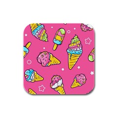 Summer Ice Creams Flavors Pattern Rubber Square Coaster (4 pack) 