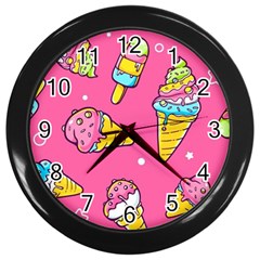 Summer Ice Creams Flavors Pattern Wall Clocks (black) by Bigfootshirtshop