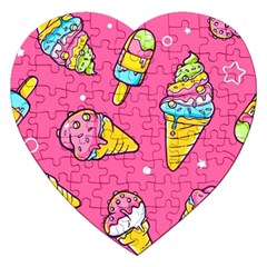 Summer Ice Creams Flavors Pattern Jigsaw Puzzle (Heart)