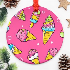 Summer Ice Creams Flavors Pattern Round Ornament (Two Sides)