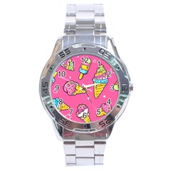 Summer Ice Creams Flavors Pattern Stainless Steel Analogue Watch