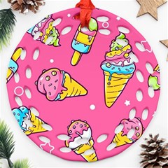 Summer Ice Creams Flavors Pattern Ornament (Round Filigree)