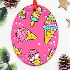 Summer Ice Creams Flavors Pattern Ornament (Oval Filigree)