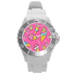 Summer Ice Creams Flavors Pattern Round Plastic Sport Watch (l) by Bigfootshirtshop