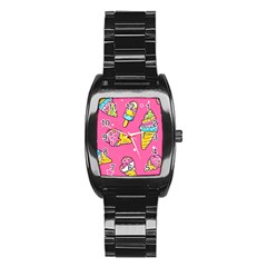 Summer Ice Creams Flavors Pattern Stainless Steel Barrel Watch