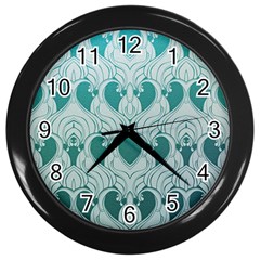 teal art nouvea Wall Clocks (Black)