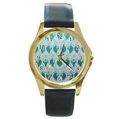 teal art nouvea Round Gold Metal Watch