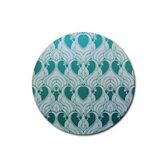 teal art nouvea Rubber Round Coaster (4 pack) 