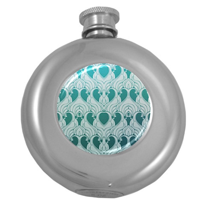 teal art nouvea Round Hip Flask (5 oz)