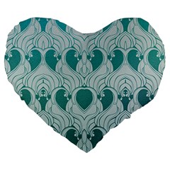 Teal Art Nouvea Large 19  Premium Heart Shape Cushions by NouveauDesign