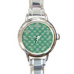 Green Fan  Round Italian Charm Watch by NouveauDesign