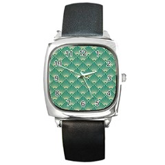 Green Fan  Square Metal Watch by NouveauDesign