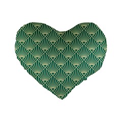 Green Fan  Standard 16  Premium Flano Heart Shape Cushions by NouveauDesign