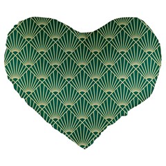 Green Fan  Large 19  Premium Heart Shape Cushions by NouveauDesign