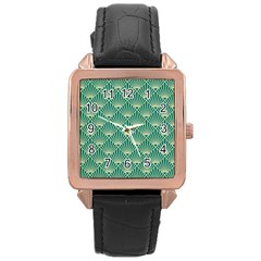 Green Fan  Rose Gold Leather Watch  by NouveauDesign