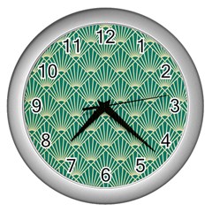 Green Fan  Wall Clocks (silver)  by NouveauDesign