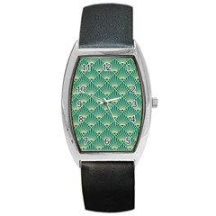 Green Fan  Barrel Style Metal Watch by NouveauDesign