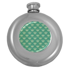 Green Fan  Round Hip Flask (5 Oz) by NouveauDesign