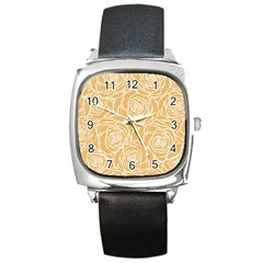 Yellow Peonines Square Metal Watch by NouveauDesign