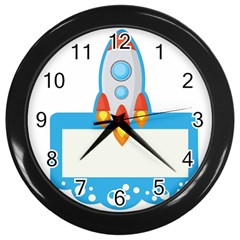 Rocket Spaceship Clip Art Clipart Wall Clocks (Black)