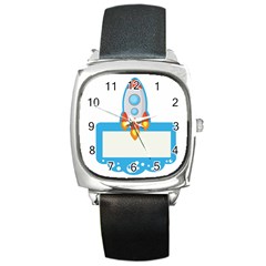 Rocket Spaceship Clip Art Clipart Square Metal Watch