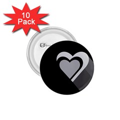 Heart Love Black And White Symbol 1 75  Buttons (10 Pack) by Celenk