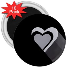 Heart Love Black And White Symbol 3  Magnets (10 Pack)  by Celenk