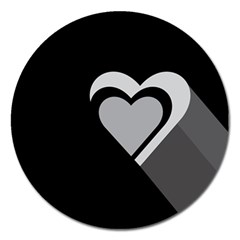 Heart Love Black And White Symbol Magnet 5  (round) by Celenk