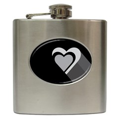 Heart Love Black And White Symbol Hip Flask (6 Oz) by Celenk